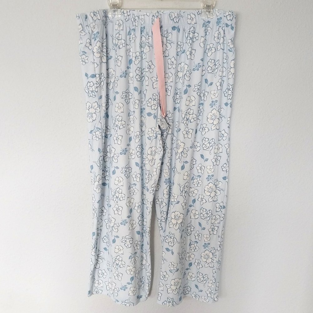 Be Yourself Sleepwear Blue and White Floral Print Pajama Bottoms